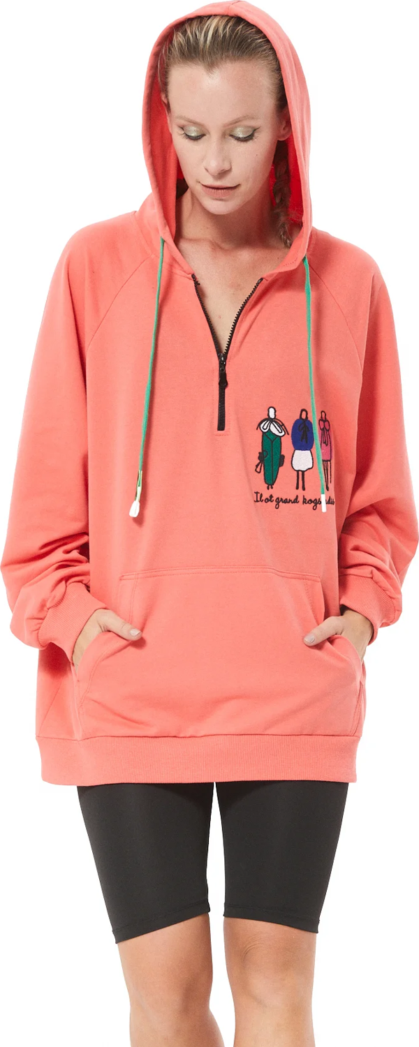 Go Veform Fermuar Detay Baskılı Oversize Kadın Sweatshirt Somon ZN5022 - Image 1