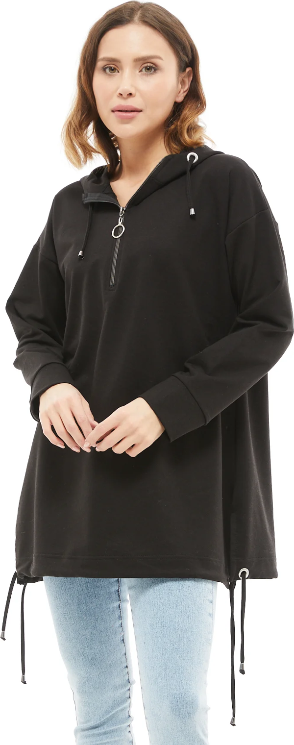Go Veform Fermuar Detay Kadın Kapüşonlü Sweatshirt Siyah ZN5023 - Image 1