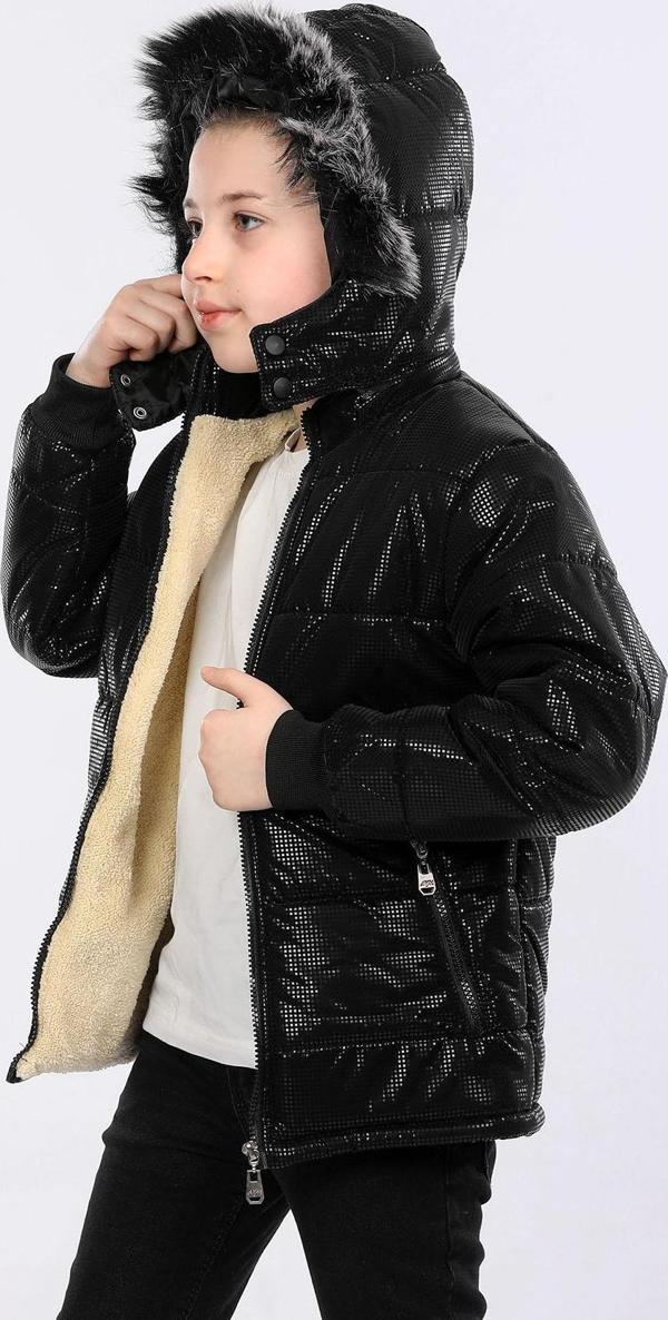 Veform İçi Kürklü Çıkarılabilir Kapişonlu Su ve Rüzgar Geçirmez Çocuk Montu AVM154VF Siyah - Image 1