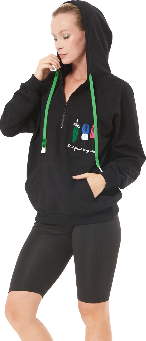 Go Veform Fermuar Detay Baskılı Oversize Kadın Sweatshirt Siyah ZN5022 - Image 1
