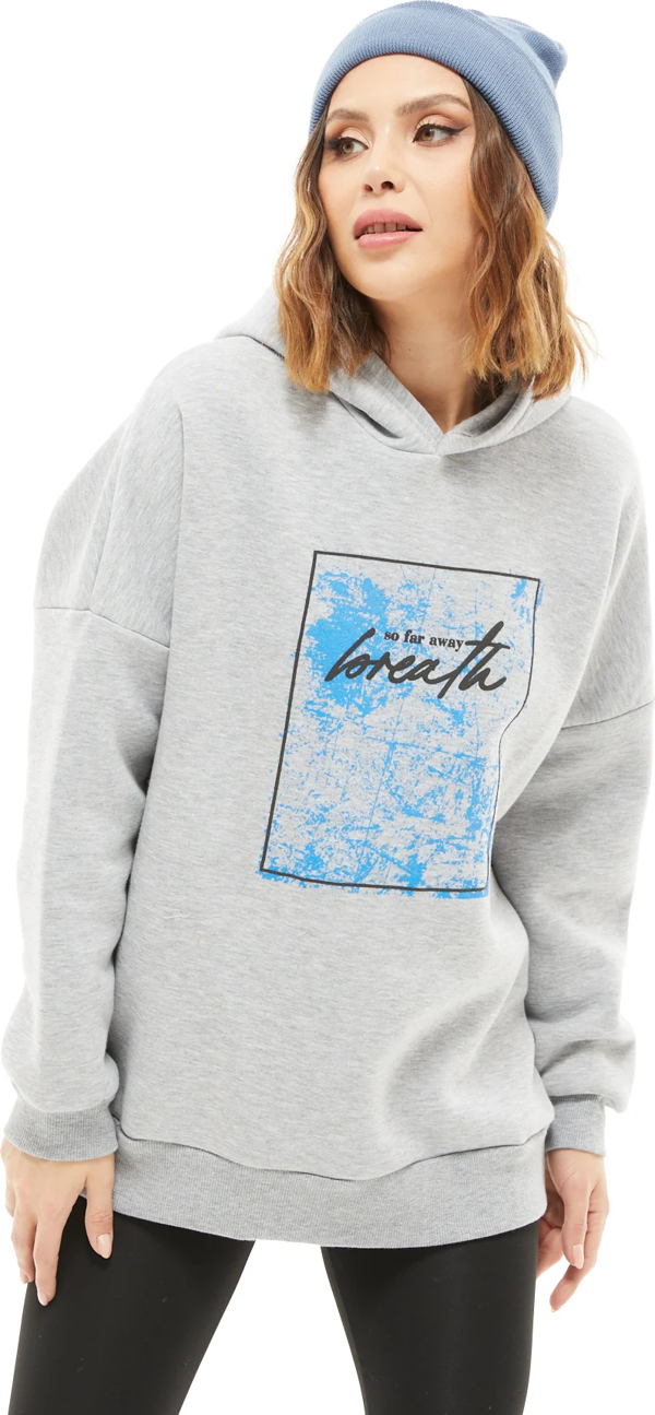 Go Veform Kapüşonlu Baskılı Üç İplik Kadın Sweatshirt Gri ZN5026 - Image 1