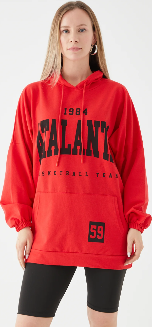 Go Veform Kadın Oversize Kapüşonlu Sweatshirt Kırmızı ZN5035 - Image 1