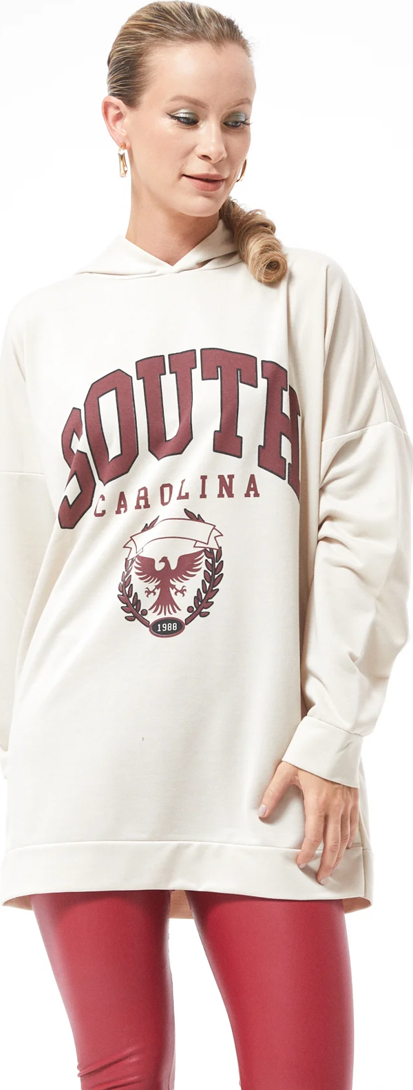 Go Veform Kapüşonlu Oversize Kadın Sweatshirt Bej ZN5029 - Image 1