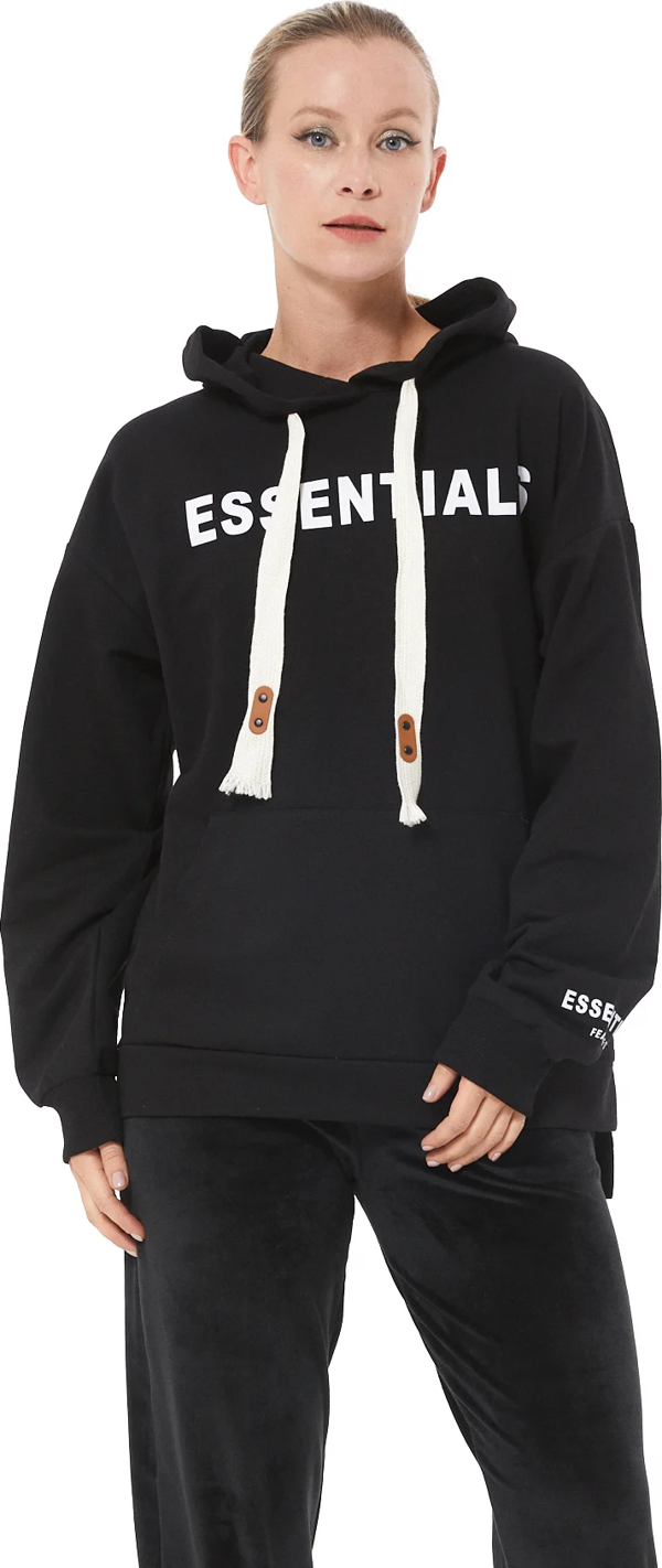 Go Veform Kapüşonlu Kanguru Cep Kadın Sweatshirt Siyah ZN5028 - Image 1