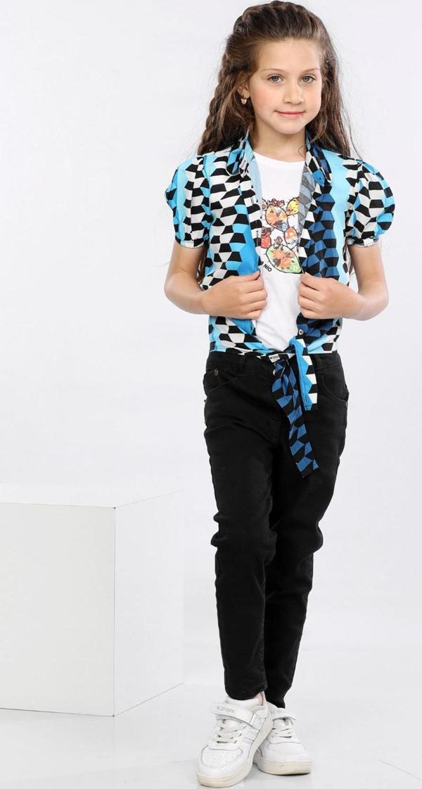 Mornio Geometrik Desen Baskılı Alttan Bağlamalı Renkli Gömlek, Tişört ve Kot Pantolon 3 lü Takım MRN2409 - Image 1