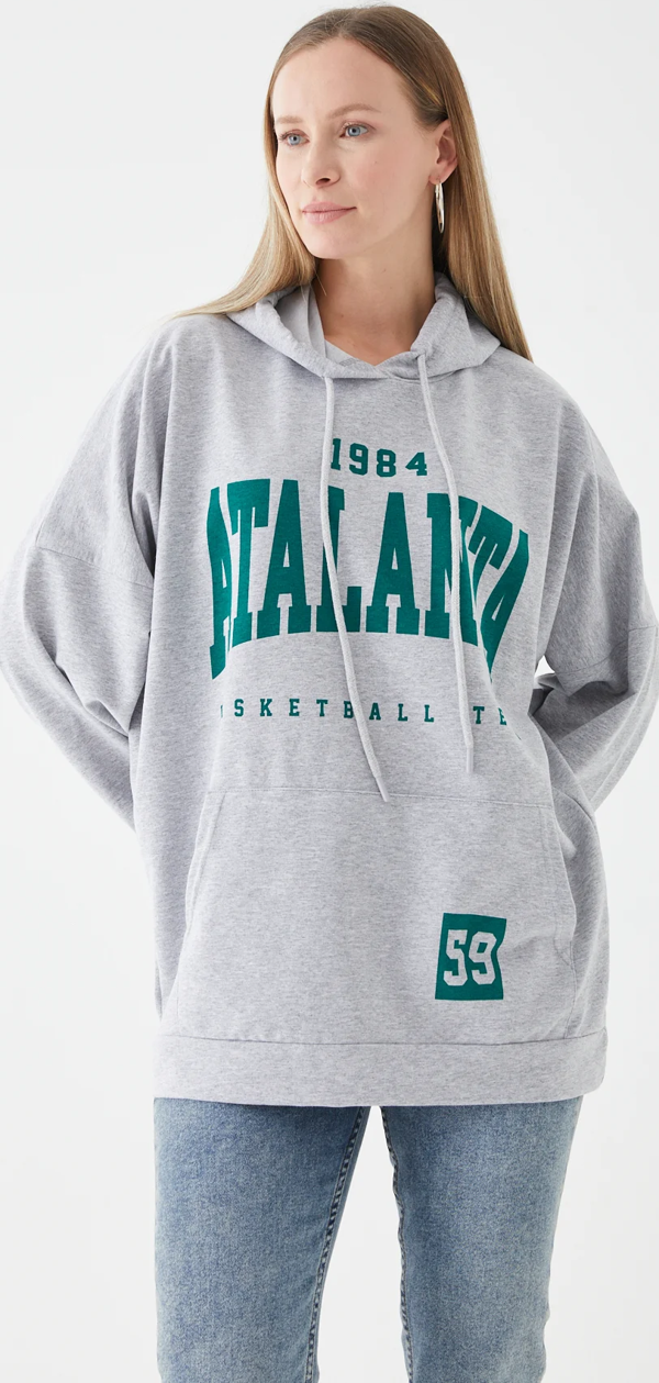 Go Veform Kadın Oversize Kapüşonlu Sweatshirt Gri ZN5035 - Image 1