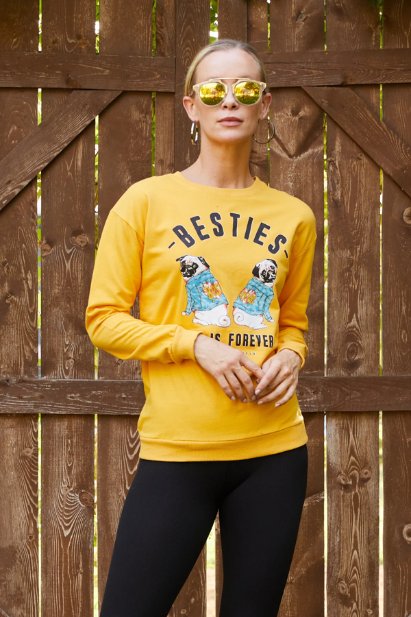 Go Veform Kadın Baskılı Sweatshirt Sarı ZN5048 - Image 1