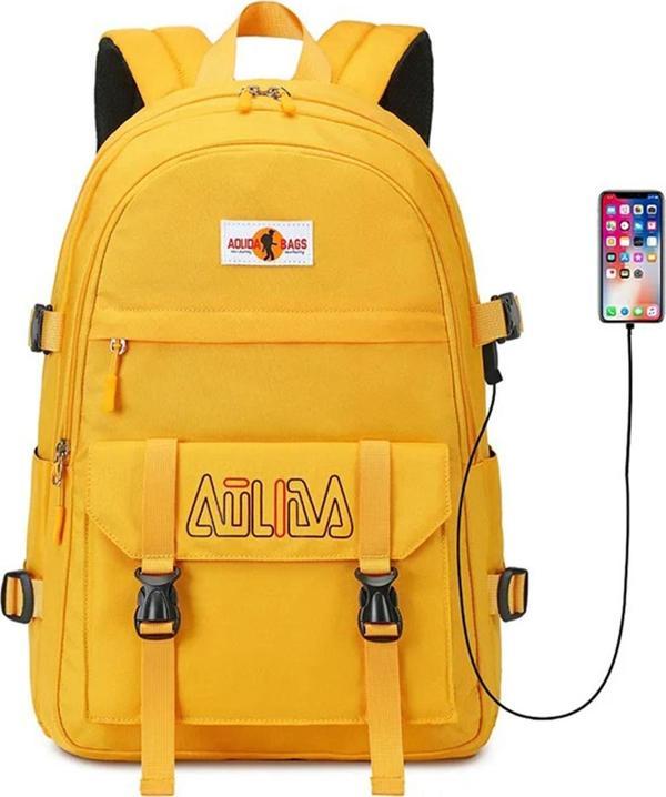 Laptop Bölmeli, Usb Şarj Kablolu, Su Geçirmez Lise ve Günlük Kaliteli Sırt Çantası Sarı OSÇ2188 - Image 1