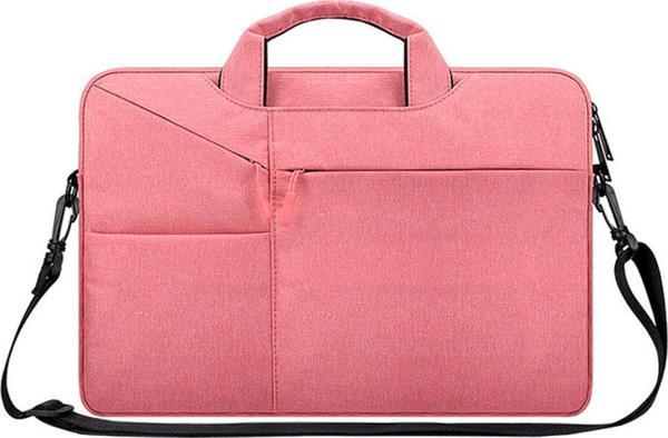 15,6 inç Unisex Askılı Çok Cepli Laptop ve Evrak Çantası Pembe ST02S - Image 1