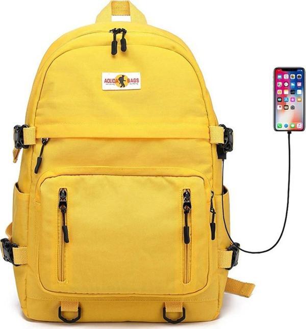 Laptop Bölmeli, USB Şarj Çıkışlı Su Geçirmez Unisex Sırt Çantası Sarı SRT5013 - Image 1