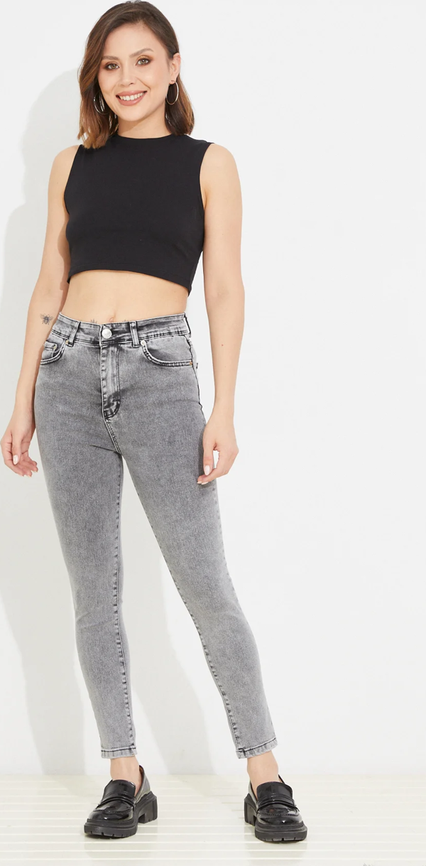 Go Veform Kadın Slim Fit Kot Pantolon Gri ZN5111 - Image 1
