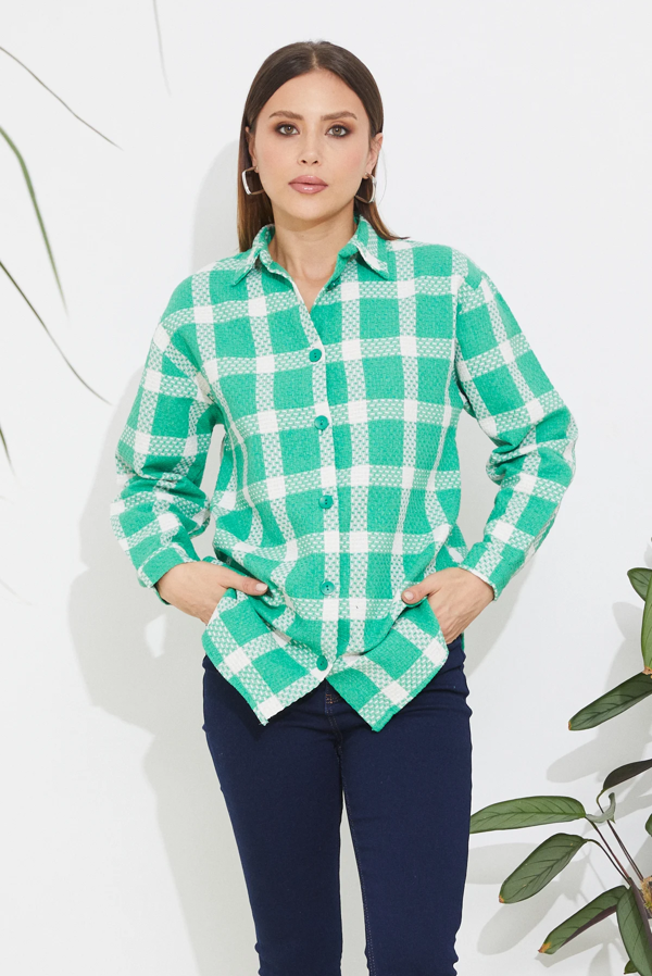 Go Veform Ekose Desen Kadın Gömlek Yeşil ZN5019 - Image 1