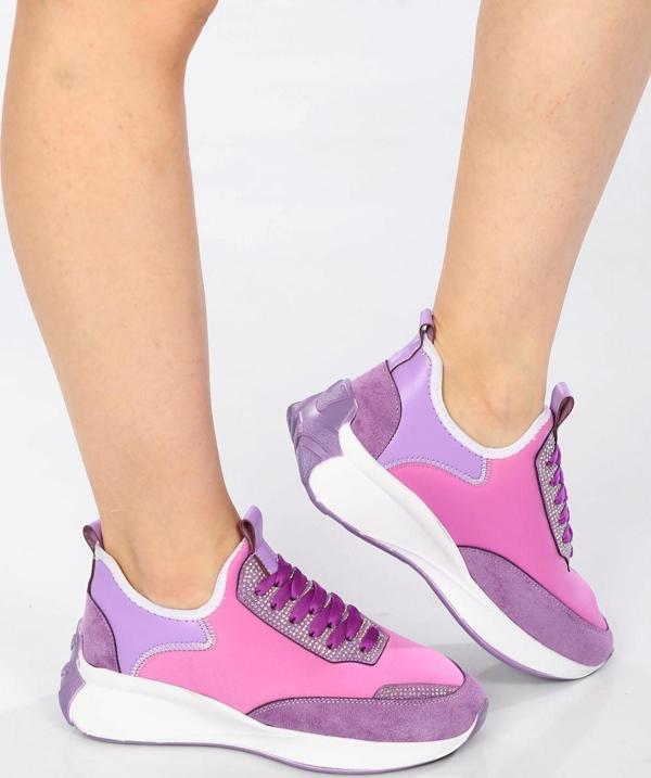 Veform Hafif ve Rahat Tabanlı, Günlük Şık ve Spor Kadın Ayakkabı  Taş Detaylı FV428FV Lila - Image 1