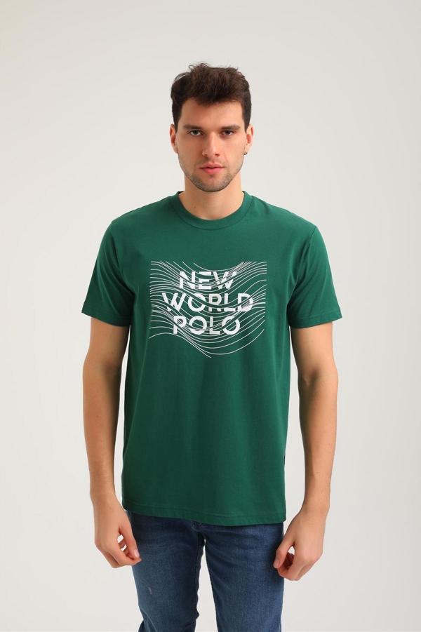 Bisiklet Yaka Yeşil Regular Custom Tişört 24SSM20294 - Image 1