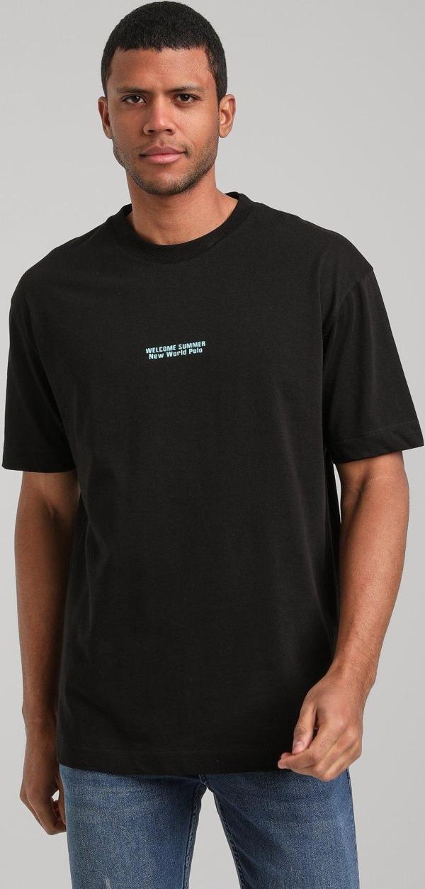 Bisiklet Yaka Siyah Oversize Tişört 24SSM20297 - Image 1
