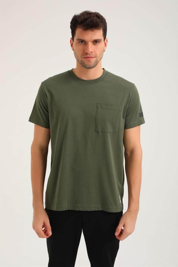 Bisiklet Yaka Haki Slim Fit Tişört 24SSM20273 - Image 1