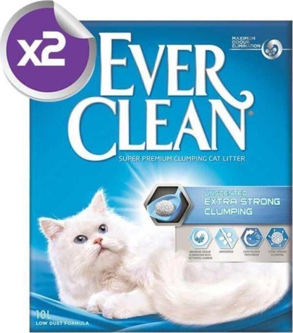 Ever Clean Extra Strong Unscented Ekstra Güçlü Kokusuz Kedi Kumu 10 Lt X2 Adet - Image 1