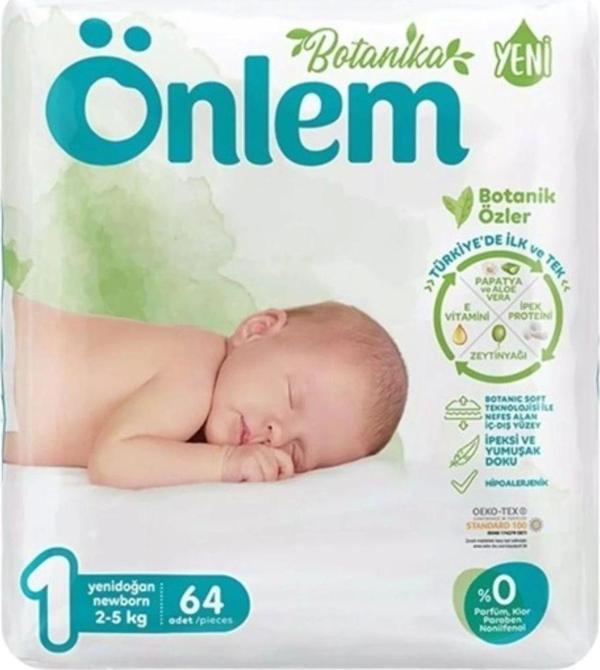 ÖNLEM Botanika 1 Beden Bebek Bezi Yenidoğan Newborn 64 Lü - Image 1