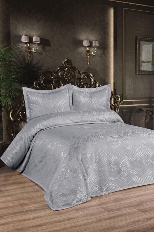 Venadora Dream Jakarlı Şönil Çift Kişilik Pike Takımı 3 Parça Set Gri - Image 1
