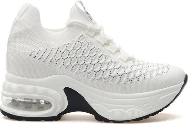 Kadın Taş Detaylı Gizli Dolgu Topuk Sneaker Günlük Ayakkabı 25y 25y300-22 Z Beyaz - Image 1