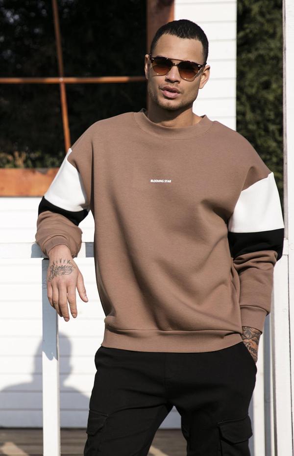 Buratti Pamuklu Oversize İçi Tüylü Yumuşak Şardonlu Erkek Sweat 5905298 SAFARİ - Image 1