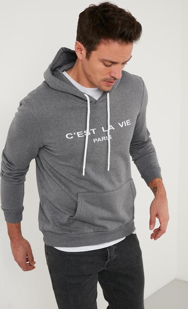 Buratti Slim Fit Kapüşonlu Kanguru Cepli İçi Tüylü Şardonlu Erkek Sweat 568R705 FÜME - Image 1