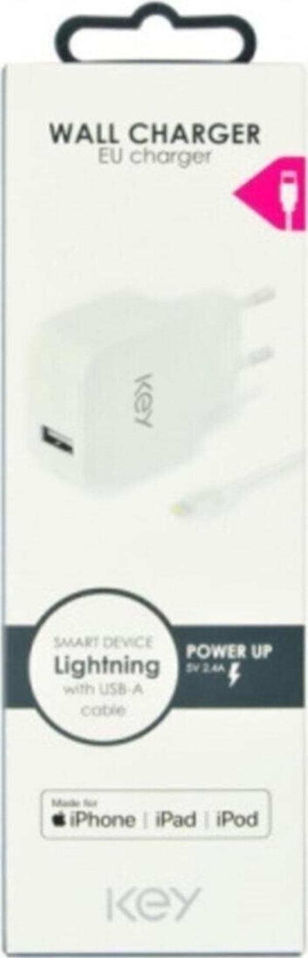 KEY Power Wall Ic 1 Usb-A & 1M (5V/2.4A Lıghtnıng Whıte) - Image 1