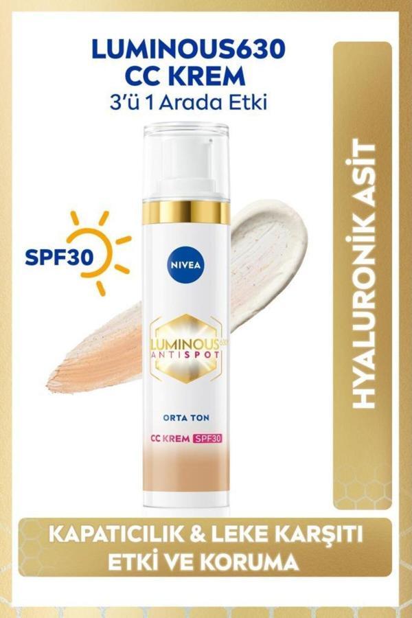 Luminous630 Koyu Leke Karşıtı CC Yüz Kremi 40ml, SPF30 Güneş Koruyucu, Hyaluronik Asit, Orta Ton - Image 1