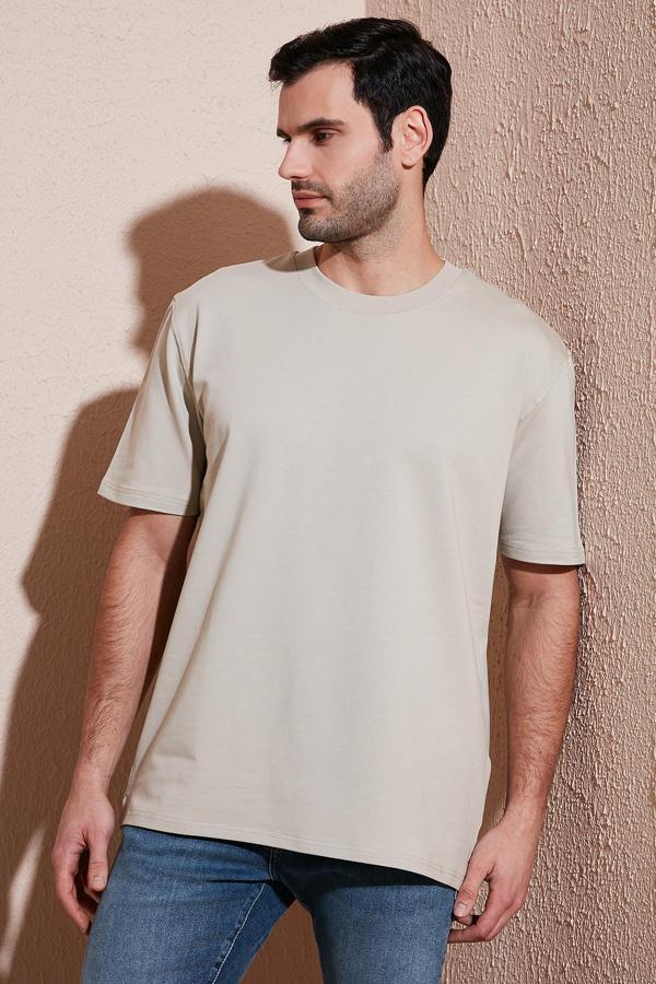 Buratti Pamuklu Bisiklet Yaka Relaxed Fit Basic Erkek T Shirt 5902610 Açık Taş - Image 1