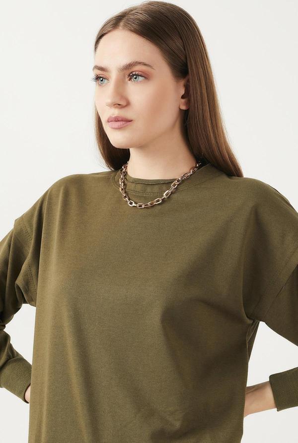Lela Bisiklet Yaka Basic Örme Bayan Sweat 5413012 HAKİ - Image 1