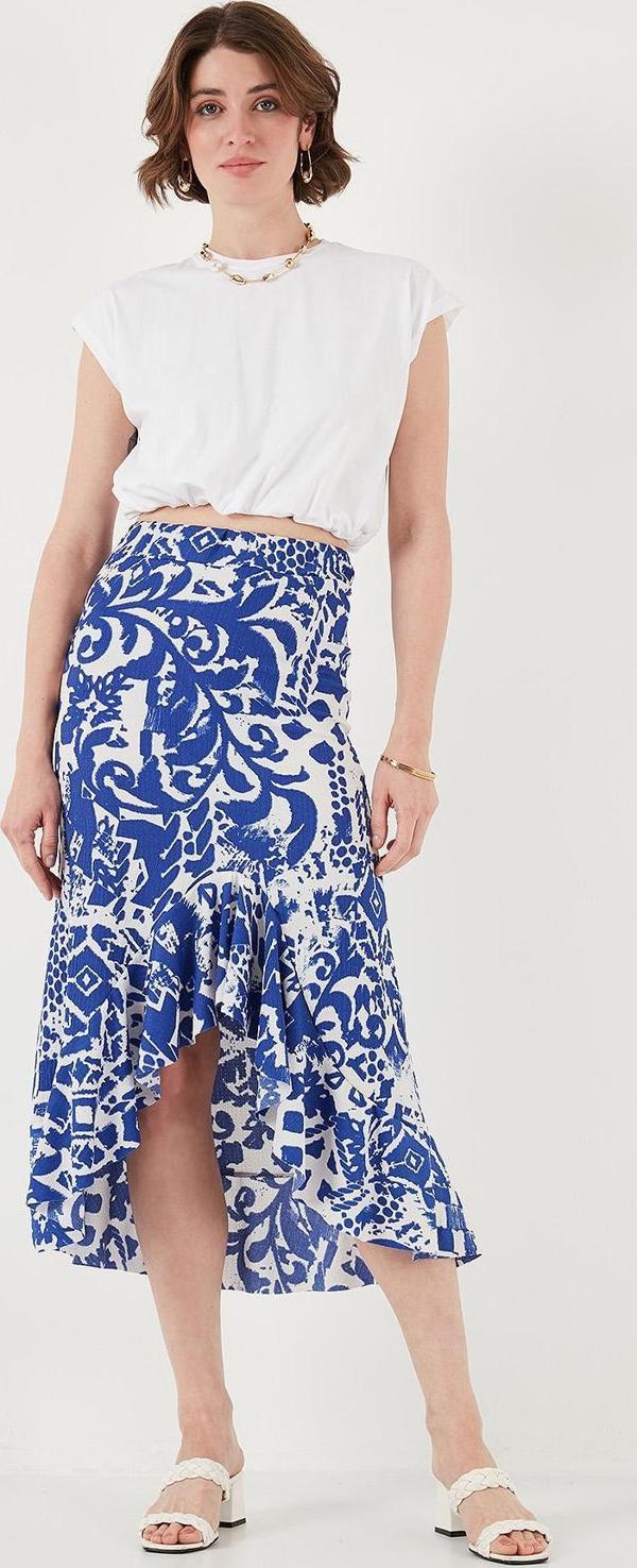 Lela Regular Fit Desenli Yüksek Bel Volanlı Midi Boy Yırtmaçlı Bayan Etek 5869013 SAKS - Image 1