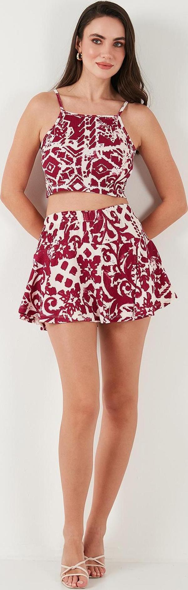 Lela Desenli Slim Fit Mini Bayan Şort Etek 5869020 MÜRDÜM - Image 1