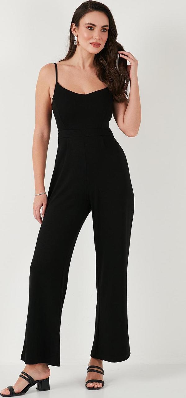 Lela Regular Fit Yuvarlak Yaka Askılı Bol Paça Bayan Tulum 5866147 SİYAH - Image 1