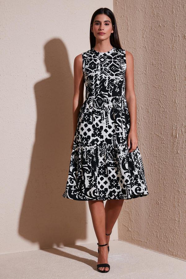 Lela Desenli Regular Fit Kolsuz Bayan Elbise 5865731 SİYAH - Image 1