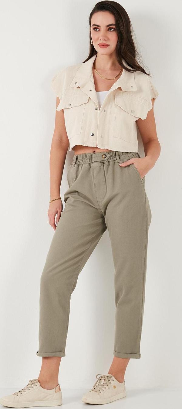 Lela Pamuklu Standart Fit Yüksel Bel Düz Paça Bayan Pantolon 668YP4924 AÇIK HAKİ - Image 1