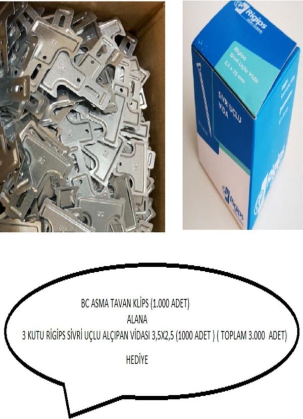 Bc Asma Tavan Klips (1.000 Adet) Alana 3 Kutu Sivri Uçlu Vida Rigips 3,5X25( 1000 Adet) (3.000 Adet) - Image 1