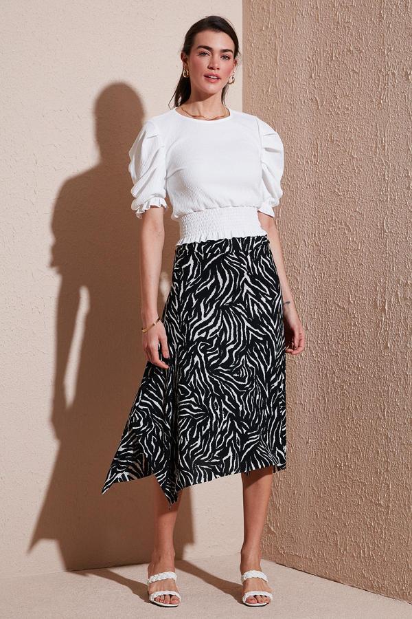 Lela Desenli Volanlı Midi Boy Bayan Etek 5869010 ZEBRA - Image 1