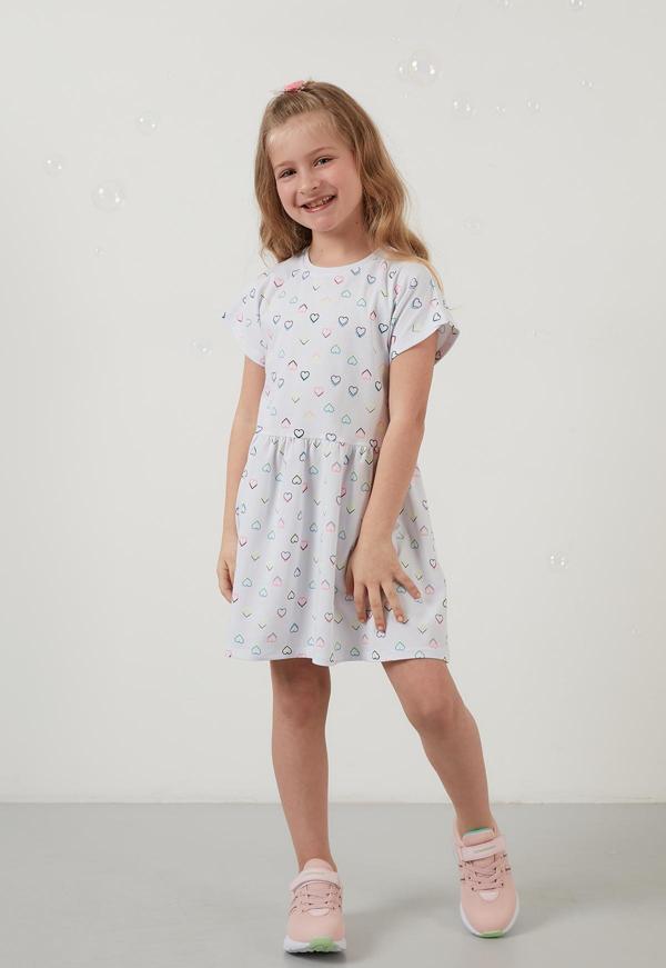 Lela Pamuklu Baskılı Kısa Kollu Kız Çocuk Elbise 6189362 BEYAZ - Image 1