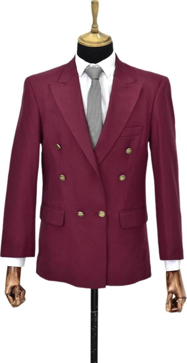 Erkek Bordo Renk, Kruvaze Tek Ceket Sivri Yaka BGL-KRV001 - Image 1