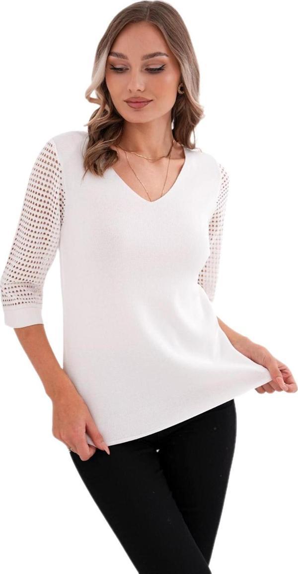 Kadın V Yaka Kol Fileli Kazak 12767 BGL-ST04222 - Image 1