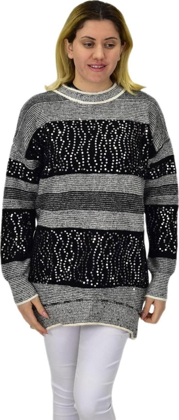 Kadın Pullu Çizgili Oversize Kazak 7592 BGL-ST04076 - Image 1