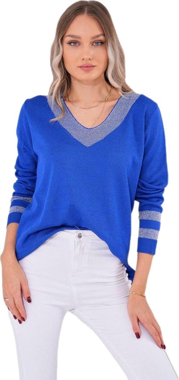 Kadın V Yaka Kol Yaka Simli Kazak 12785 BGL-ST04223 - Image 1