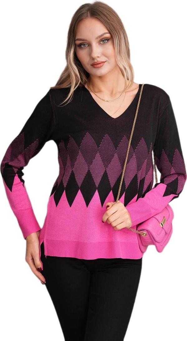 Kadın V Yaka Baklava Desen Kazak 12807 BGL-ST04104 - Image 1