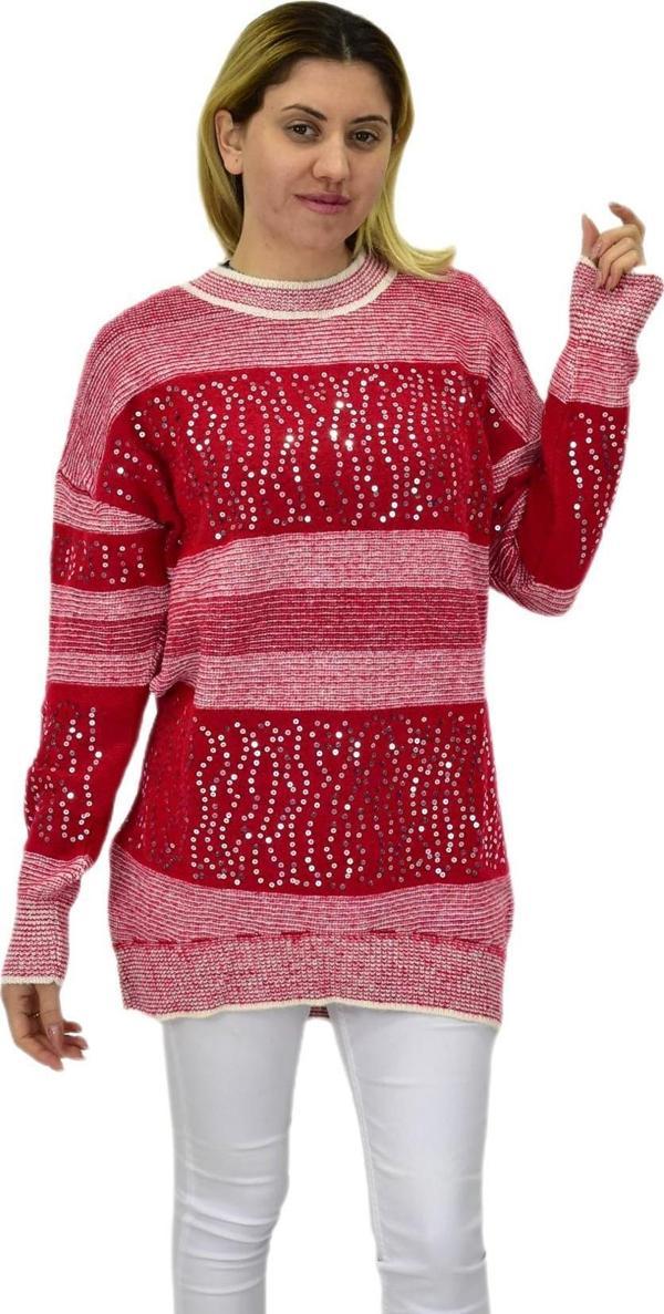 Kadın Pullu Çizgili Oversize Kazak 7592 BGL-ST04076 - Image 1