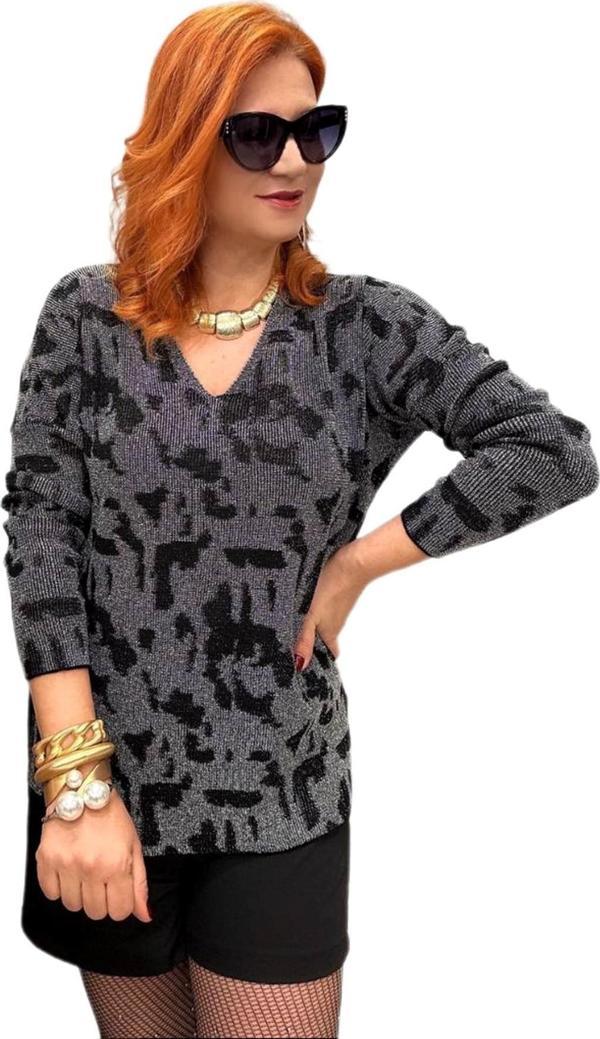 Kadın V Yaka Simli Kazak 12541 BGL-ST04103 - Image 1