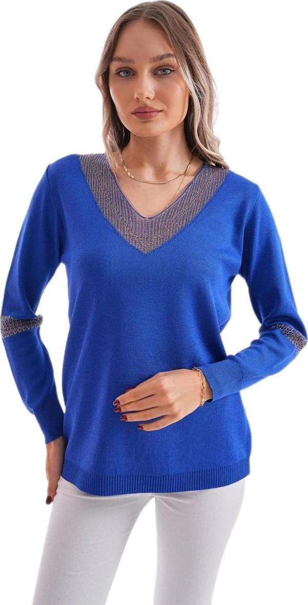 Kadın V Yaka Simli Kol Detaylı Kazak 12787 BGL-ST04108 - Image 1