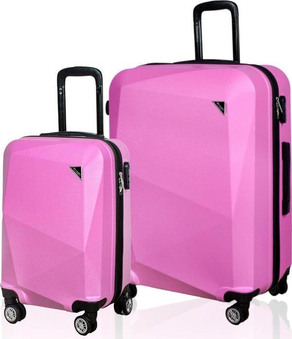 Polo&Sky Elmas Model Pembe Renk 2'li Valiz Seti (Küçük+Büyük) - Image 1