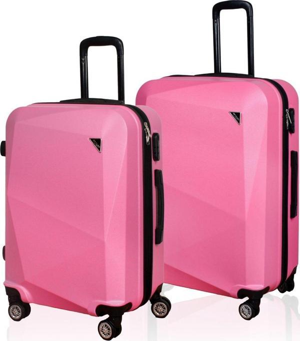 Polo&Sky Elmas Model Pembe Renk 2'li Valiz Seti (Orta+Büyük) - Image 1