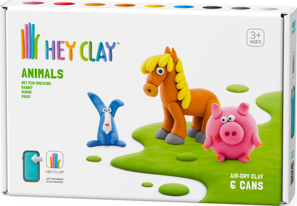 Hey Clay Hava ile Kuruyan Kil (6'lı Kutu) - Hayvanlar (Domuzcuk, At, Tavşan) - Image 1