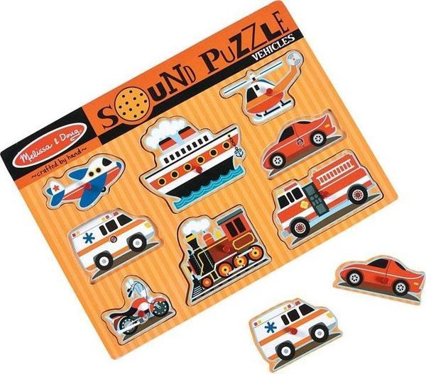 Melissa and Doug Ahşap Sesli Yapboz - Araçlar (8 Prç.) - Image 1